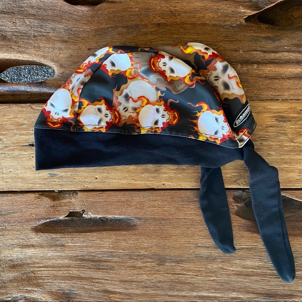 Biker HEAD WRAP Skull + Fire Design by SCHAMPA Excellent Condition - Picture 2 of 13